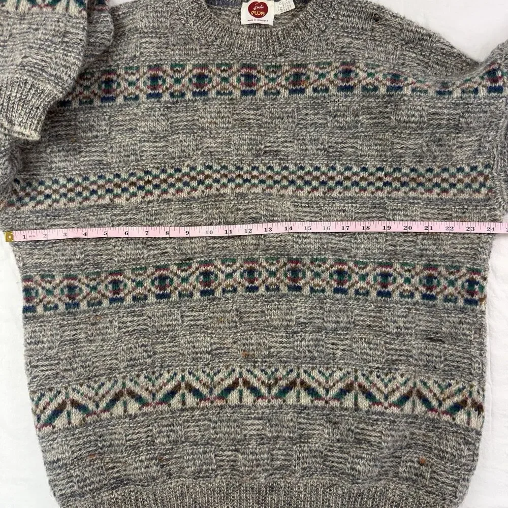 Vintage I'm A Plum Wool Sweater Men 2X Gray Crew Minnesota USA Fair Isle